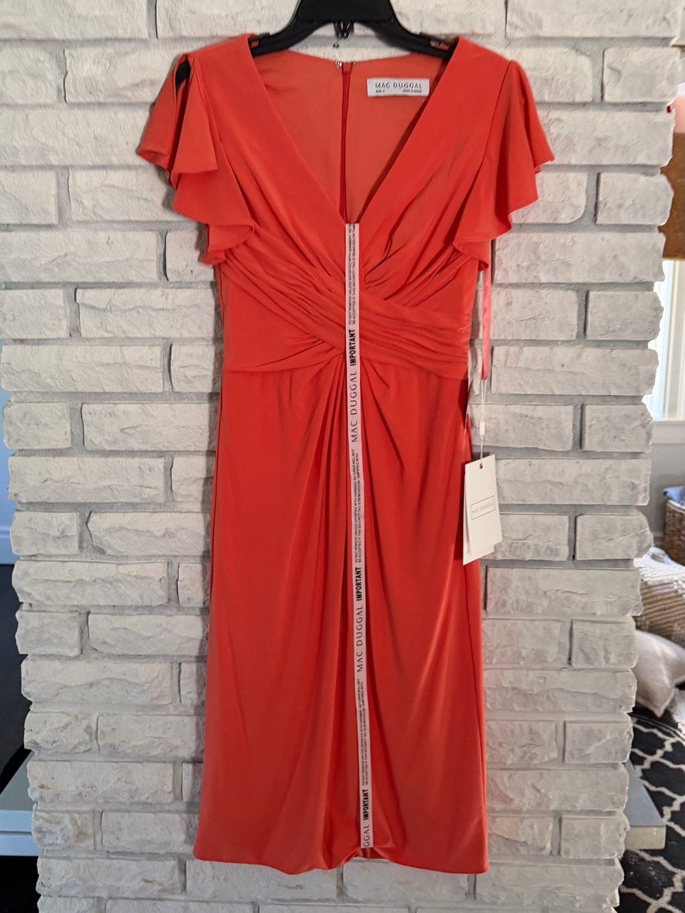 Mac Duggal Coral Midi Dress with Flutter Sleeves sz 0 NWT stretchy